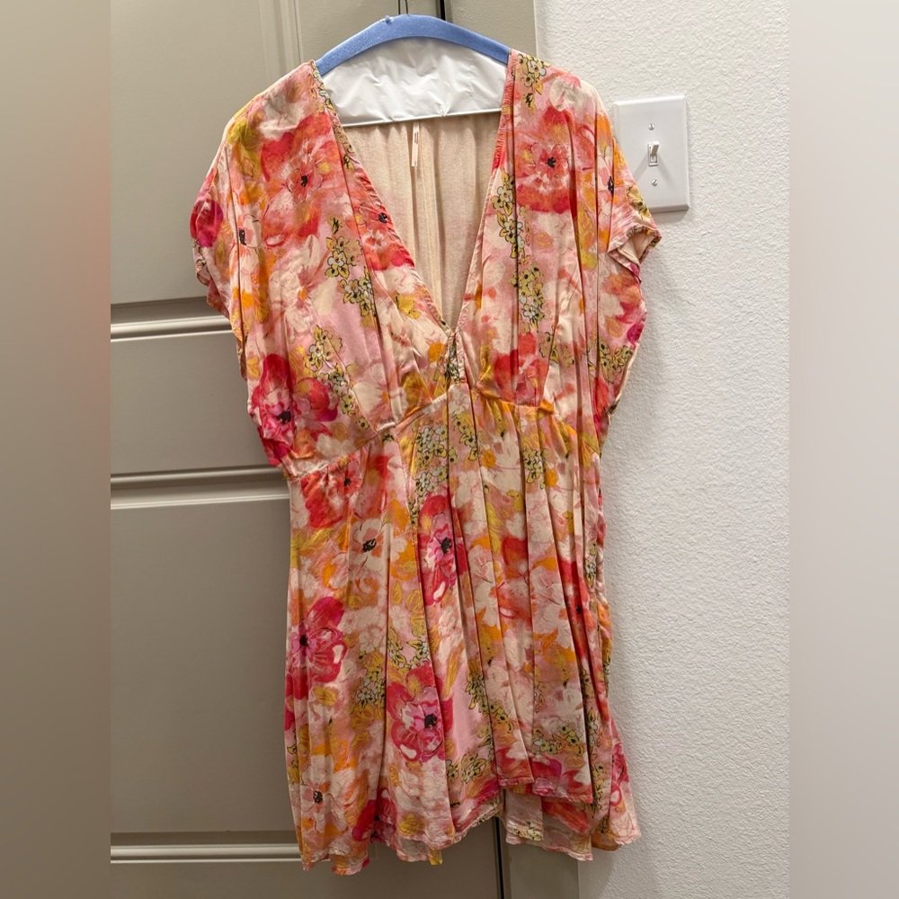 Free People Floral Mini Dress - Pink and Orange